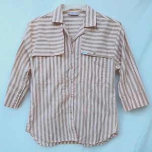 Striped Button-Up Shirt in Pink and Tan